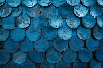 Poster - Symmetrical Aerial View of Blue Sapphire Rings Displayed in Geometric Pattern, Natural Lighting Accentuating Intricate Designs