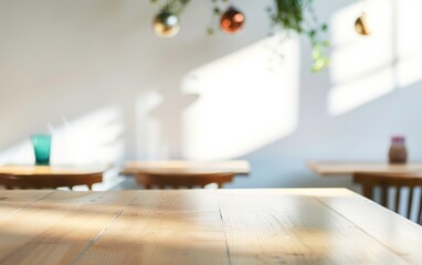 Poster - Serene Kitchen Table in Bright Sunlight A Spot for Food-themed Product Display in a Modern Home