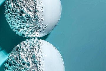 Poster - Close-Up Capture of Textured Celestial Spheres Mimicking the Moon's Cratered Surface Under Vivid Blue Illumination