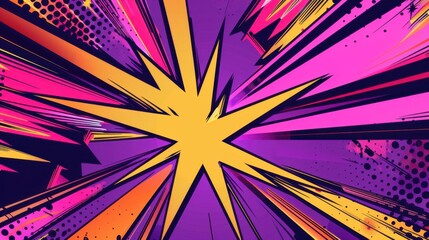 Sticker - Vibrant Geometric Patterns on Comic Book Purple Background - Modern Style Balance Composition with Soft Light