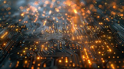 Poster - Futuristic circuit board with pulsating energy lines