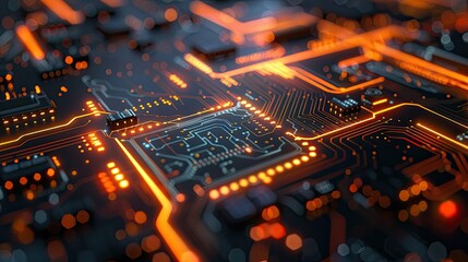 Poster - Futuristic circuit board with pulsating energy lines