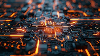 Poster - Futuristic circuit board with pulsating energy lines