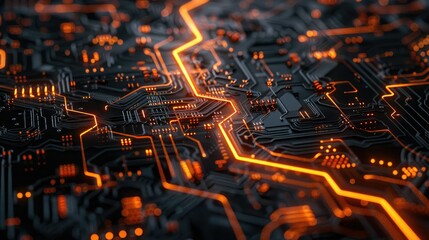 Poster - Futuristic circuit board with pulsating energy lines