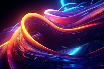 Poster - Vivid 3d render of colorful neon light swirls with a dynamic sense of movement