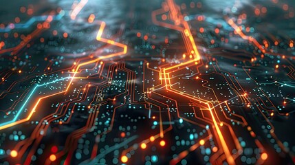 Poster - Futuristic circuit board with pulsating energy lines