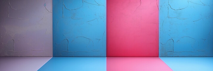 Poster - Minimalist interior background with blue and pink walls, textured surface. Perfect for modern design concepts and creative architectural projects, providing a stylish and trendy aesthetic
