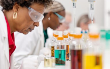 Aufkleber - Diverse Team of Scientists Conducting Botanical Research in Lab, Examining Plant Extracts for Health Benefits