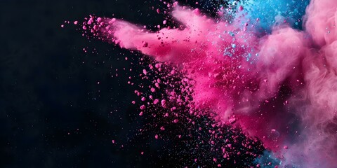 Wall Mural - Vibrant pink and blue powder explosion on black background with motion details. Concept Powder Explosion, Vibrant Colors, Motion Details, Black Background, Pink and Blue