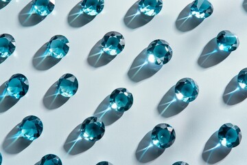 Poster - Elegant Pattern of Blue Sapphires on White Background Creating Luxurious and Harmonious Design