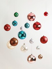 Poster - Artistic Christmas Ornaments in Minimalist Arrangement with Soft Lighting on White Background