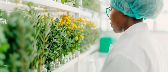 Aufkleber - African American Female Scientist Analyzing Herbal Data in Lab Setting for Health Research