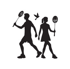 Wall Mural - Badminton male female player Silhouette. playing badminton on a white background. Badminton player vector illustration.