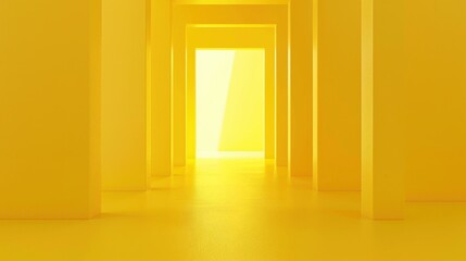 Wall Mural - Vibrant 3D Rendering on Bright Yellow Background with Centered Negative Space and Soft Light Glow