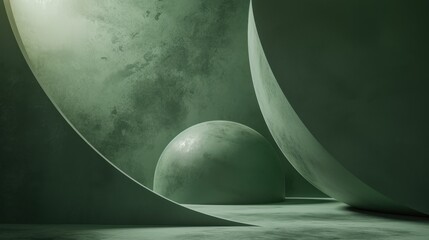 Wall Mural - Serene Green Minimalism - 3D Rendered Textured Background with Soft Light and Earth Tones, Centered Negative Space