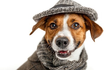 Wall Mural - Happy Dog wearing Baker costumes, studio lighting, isolated on white background, stock photographic style