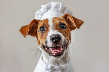 Wall Mural - Happy Dog wearing Chef costumes, studio lighting, isolated on white background, stock photographic style