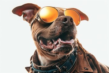 Wall Mural - Happy Dog wearing Futuristic costumes, studio lighting, isolated on white background, stock photographic style