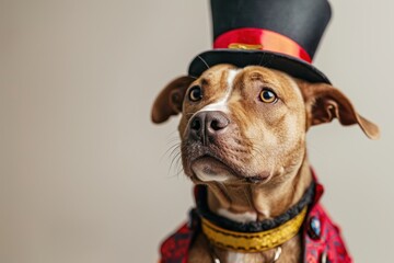 Wall Mural - Happy Dog wearing Magician costumes, studio lighting, isolated on white background, stock photographic style