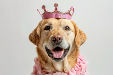 Wall Mural - Happy Dog wearing Prince costumes, studio lighting, isolated on white background, stock photographic style