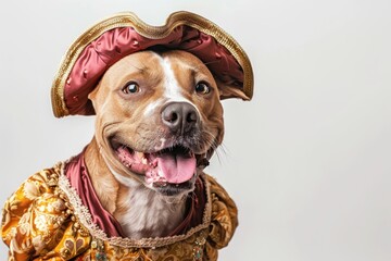 Wall Mural - Happy Dog wearing Renaissance Noble costumes, studio lighting, isolated on white background, stock photographic style