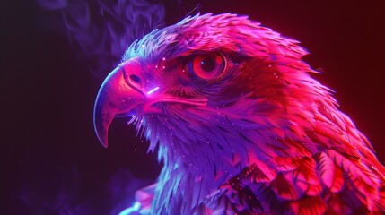 Wall Mural - Hawk:Evolving Digital Intelligence - A captivating digital depicting a hawk transforming into a robotic,futuristic creature amidst a vibrant neon-lit environment,symbolizing the evolution of - Hawk:Ev