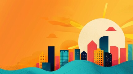 Climate change adaptation, communities building resilience, flat design illustration