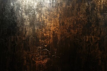 Wall Mural - Glowing dark bronze metal wall with scratched surface  abstract texture background