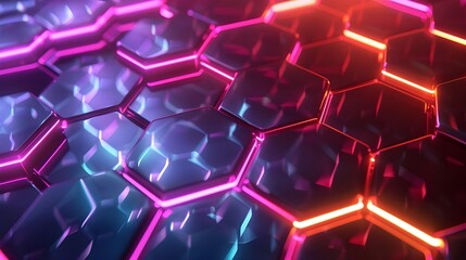 Hexagons in neon background