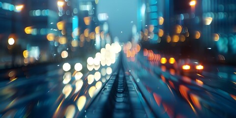 Wall Mural - Nighttime hyper lapse of futuristic cityscape with vibrant lights and bustling traffic. Concept Night Photography, Hyperlapse Videos, Cityscape Views, Futuristic Vibes, Vibrant Lights