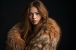 © juliars - Portrait of a young woman draped in a rich, brown fur coat against a dark background