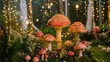© fivan - Whimsical fairytale backdrop with enchanted forest elements, toadstools, and fairy lights