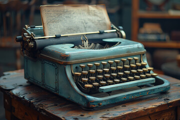 Fototapete - A vintage typewriter with a half-written manuscript, symbolizing storytelling. Concept of writing and creativity. Generative Ai.