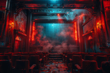 Canvas Print - A classic film being projected in an old theater. Concept of cinema and cultural heritage. Generative Ai.