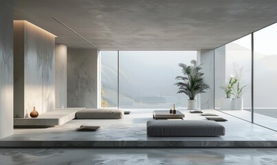 Poster - Minimalistic Interior Design living room with large windows