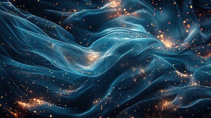 Poster -  Blue-gold wave with speckles & stars