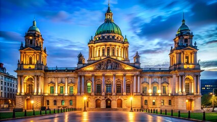 Sticker - Belfast City hall in the night, UK