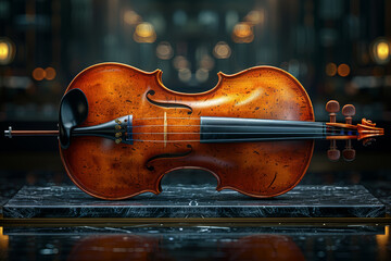 Canvas Print - A musical instrument, like a violin, resting on a stand. Concept of music and artistry. Generative Ai.