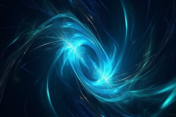 Poster - Dynamic abstract fractal art resembling a swirling blue nebula with light effects