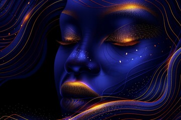 Sticker - Woman with closed eyes and cosmic elements, digital art, mystical and serene.