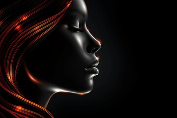 Sticker - Abstract neon profile of a woman with flowing lines, digital art, vibrant and dynamic.