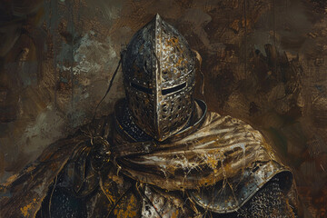 Wall Mural - A knight in a medieval costume stands in front of a castle