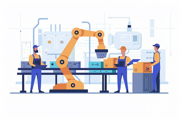 Poster - A group of workers are standing in front of a large machine
