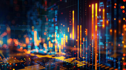 Poster - A colorful, abstract image of a cityscape with bright lights and lines
