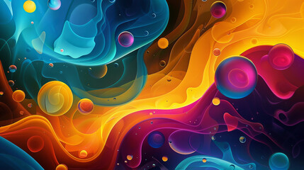 Poster - A colorful abstract painting with many different colored spheres