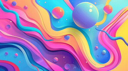 Poster - A colorful, abstract painting of a galaxy with many different colored spheres