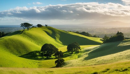 Wall Mural - mount eden auckland new zealand green meadow and trees on the hill