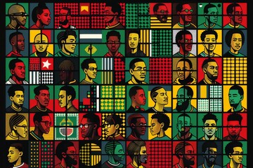 Poster - Creative and abstract digital collage of various faces in colorful grid pattern highlighting diversity and individuality