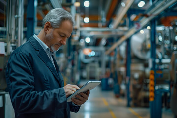 Aufkleber - A Factory Worker Uses a Tablet to Monitor Production