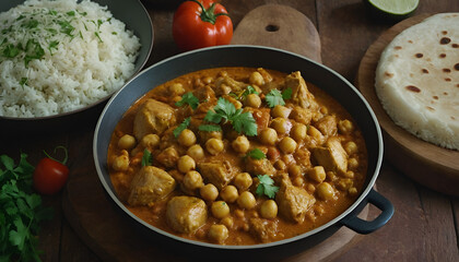 Wall Mural - closeup of chicken curry with chickpeas